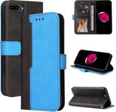 Zakelijke stiksels-kleur horizontale flip PU lederen tas met houder & kaartsleuven & fotolijst voor iPhone 8 Plus/7 Plus (blauw)