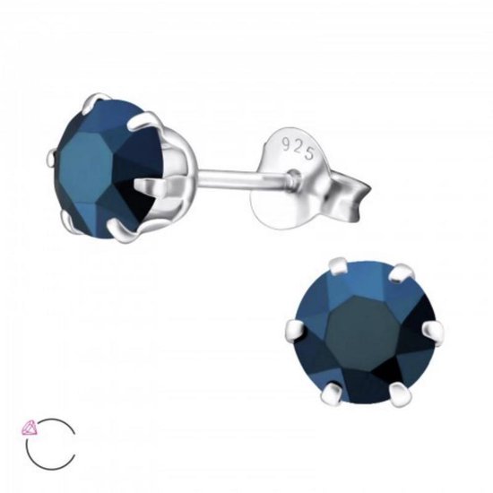 Aramat jewels ® - 925 sterling zilveren oorbellen 6mm swarovski elements kristal metallic blauw
