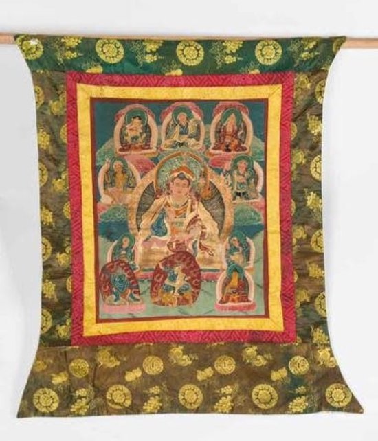 Foto: Fine asianliving antieke tibetaanse thangka buddha handgeschilderd en geborduurd groot