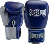 Super Pro Lederen (thai)bokshandschoenen Enforcer Blauw/Zilver/Wit 12oz