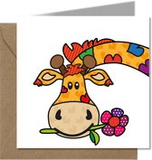 Tallies Cards - greeting - ansichtkaarten - Giraf - PopArt  - Set van 4 wenskaarten - Inclusief kraft envelop - sterkte - knuffel - medeleven - 100% Duurzaam