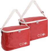 Set van 2x stuks kleine koeltassen voor lunch rood 30 x 16 x 22 cm 8 liter - Koeltassen