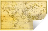 Stickers muraux - Carte du Wereldkaart - Vintage - Jaune - 30x20 cm - Film Adhésif