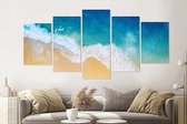 Schilderij -Golven strand, van boven,  5 luik, 200x100cm, Premium print