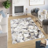 Tapiso Shine Parquet Salon Chambre Crème Grijs Or Moderne Faible Pile Lignes Géométriques Abstrait Durable De Haute Qualité Taille De Tapis - 80 x 150 cm