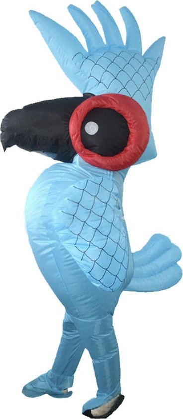KIMU® Opblaas Kostuum Paradijsvogel Blauw - Opblaasbaar Pak - Vogelpak Mascotte Opblaaspak - Opblaasbare Vogel Papegaai Vleugels Dames Heren Festival