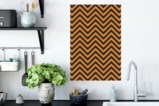Sticker Muursticker Motif Fleurs - Motif zigzag noir orange - 40x60 cm - Film adhésif autocollant - Sticker mural repositionnable