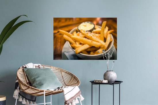 Muurstickers - Sticker Folie - Close-up van patat met kaas en mayonnaise - 60x40 cm - Plakfolie - Muurstickers Kinderkamer - Zelfklevend Behang - Zelfklevend behangpapier - Stickerfolie