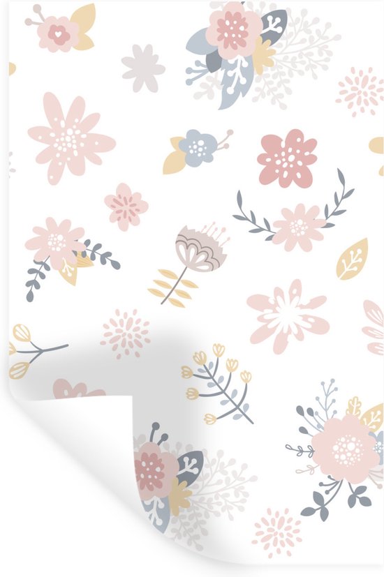 Stickers muraux - Fleurs - Motifs - Pastel - Rose - Filles - Bébé - Enfant - 40x60 cm - Feuille adhésive