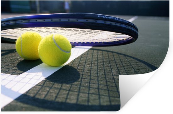Sticker Muursticker Tennis - Balles de tennis de tennis et raquette de tennis - 60x40 cm - film adhésif autocollant - sticker mural repositionnable