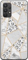Samsung A32 4G hoesje siliconen - Stone & leopard print | Samsung Galaxy A32 4G case | Bruin/beige | TPU backcover transparant