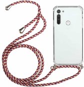 Voor Motorola Moto G8 Four-Corner Anti-Fall transparante TPU beschermhoes met lanyard (roodgrijs)