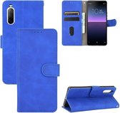 Voor Sony Xperia 10 II Effen Kleur Huidgevoel Magnetische Gesp Horizontale Flip Kalfsstructuur PU Lederen Case met Houder & Kaartsleuven & Portemonnee (Blauw)