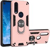 Voor Motorola Moto P40 Power 2 in 1 Armor Series PC + TPU beschermhoes met ringhouder (roségoud)