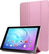 Horizontale leren flip-case met zijdetextuur en drie-uitklapbare houder voor Galaxy Tab T510 (roze)