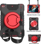 PC + siliconen schokbestendige combinatiebehuizing met 360 graden roterende houder en handvat en schouderriem voor iPad 10.2 (2020/2019) (zwart + rood)
