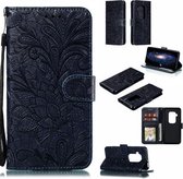 Lace Flower horizontale flip lederen tas met houder & kaartsleuven & portemonnee voor Motorola One Pro (donkerblauw)
