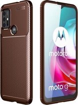 Voor Motorola Moto G30 / G10 koolstofvezel textuur schokbestendig TPU-hoesje (bruin)