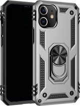 Voor iPhone 12/12 Pro schokbestendige TPU + pc-beschermhoes met 360 graden roterende houder (zilver)