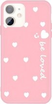 Voor iPhone 11 Lachend gezicht Meerdere liefdeshartjes Patroon Kleurrijke Frosted TPU Telefoon Beschermhoes (roze)