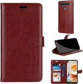 Voor LG K61 Pure kleur Horizontale Flip PU lederen tas met houder & kaartsleuven & portemonnee & fotolijst (bruin)