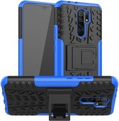 Voor Geschikt voor Xiaomi Redmi 9 Tyre Texture Shockproof TPU + PC beschermhoes met houder (blauw)