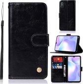 Voor Xiaomi Redmi 9A Koperen Gesp Retro Crazy Horse Textuur Horizontale Flip Leren Case met Houder & Kaartsleuven & Portemonnee (Zwart)