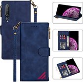 Voor Xiaomi Mi 10 Rits Multi-kaartsleuven Horizontale flip PU lederen tas met houder & kaartsleuven & portemonnee & lanyard & fotolijst (blauw)