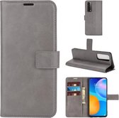 Retro kalfspatroon gesp horizontale flip lederen tas met houder & kaartsleuven & portemonnee voor Huawei P Smart 2021 / Y7A (grijs)
