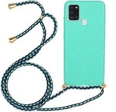 Voor Samsung Galaxy A21s tarwestro-materiaal + TPU-beschermhoes met draagkoord (groen)