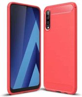 Voor Galaxy A70 / A70s geborstelde textuur koolstofvezel TPU-hoes (rood)