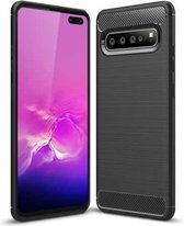 TPU-hoesje van koolstofvezel met geborstelde textuur voor Galaxy S10 5G (zwart)