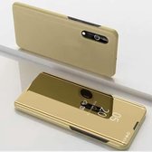 Galvaniserende spiegel horizontale flip lederen tas voor Samsung A2 Core met houder (goud)