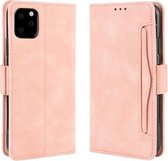 Wallet Style Skin Feel Kalfspatroon lederen hoes voor iPhone 11, met aparte kaartsleuf (roze)