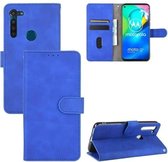 Voor Motorola Moto G8 Power (EU-versie) Effen kleur Huidgevoel Magnetische gesp Horizontale flip-kalftextuur PU lederen tas met houder & kaartsleuven & portemonnee (blauw)