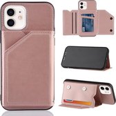 Skin Feel PU + TPU + PC Achterkant Schokbestendig hoesje met kaartsleuven & houder & fotolijst voor iPhone 12/12 Pro (roségoud)