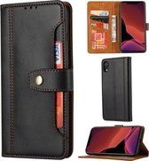 Kalfsstructuur Dubbele vouwsluiting Horizontale flip lederen tas met fotolijst & houder & kaartsleuven & portemonnee voor iPhone XR (zwart)