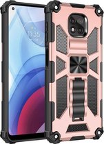 Voor Motorola Moto G Power (2021) schokbestendige TPU + pc magnetische beschermhoes met houder (roségoud)