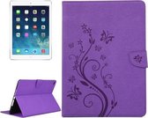 Voor iPad Air 2 Geperst Bloemen Vlinderpatroon Horizontale Flip PU-lederen Case met Magnetische Gesp & Houder & Kaartsleuven & Portemonnee (Paars)