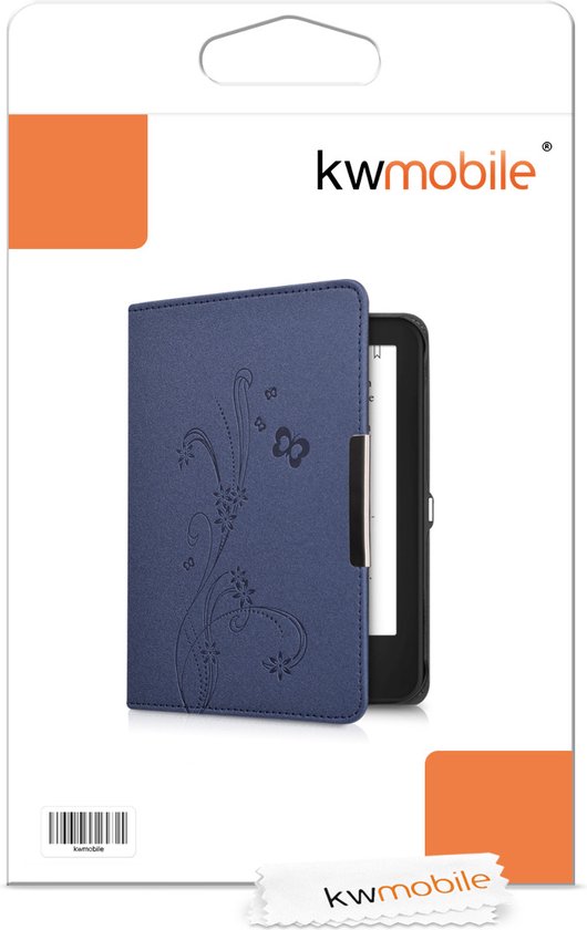 kwmobile e-reader hoesje geschikt voor Tolino Shine 2 HD hoes - E reader flip case met magnetische sluiting - Ereader cover - Stengels en Vlinder design in donkerblauw van Merkloos — afbeelding 4