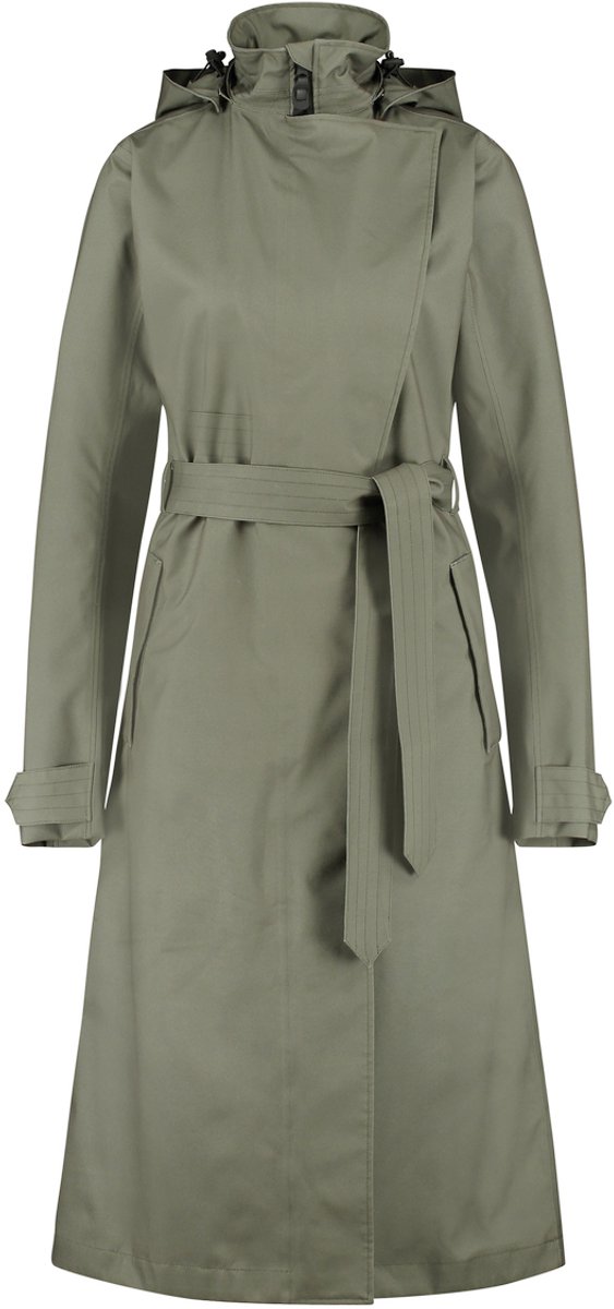 AGU trench coat long regenjas dames waterdicht - army green - waterkolom 5.000 mm - afneembare capuchon