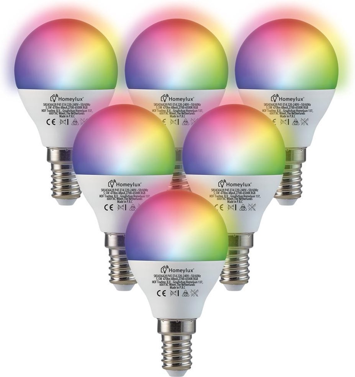 Hoftronic Smart - E14 SMART Wifi LED Lamp 6 Stuks - RGBWW 5.5 Watt 470lm  P45 Dimbaar -... | bol.com