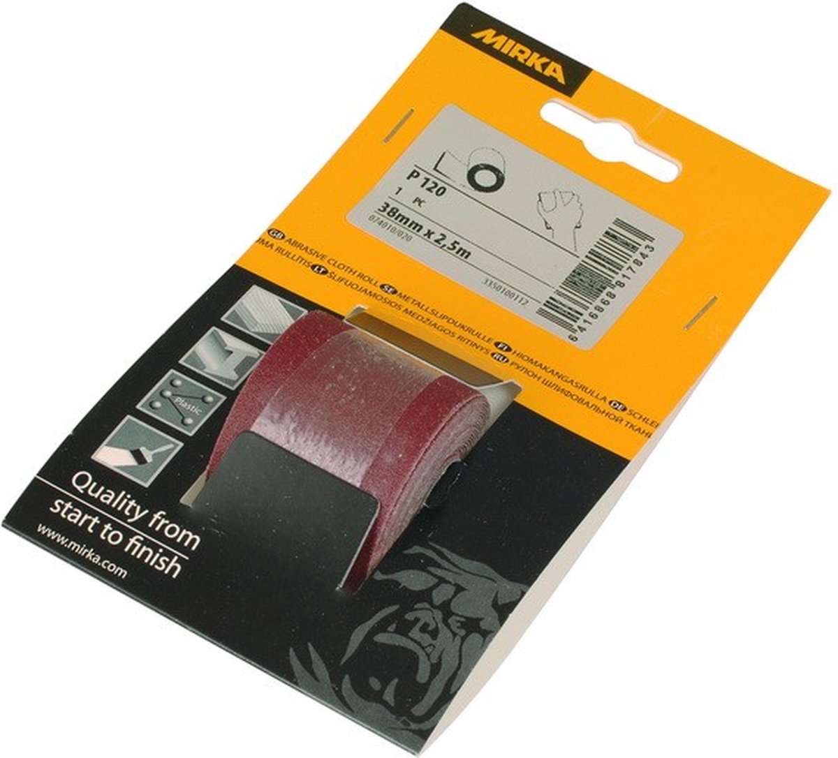MIRKA Alox linnen 38mm x 2,5 meter op MINIROL - P180