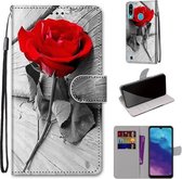 Voor ZTE Blade A7 2020 Gekleurde Tekening Cross Textuur Horizontale Flip PU Lederen Case met Houder & Kaartsleuven & Portemonnee & Lanyard (Hout Rode Roos)