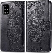 Voor Galaxy A71 Butterfly Love Flower reliëf horizontale flip lederen tas met beugel / kaartsleuf / portemonnee / lanyard (zwart)