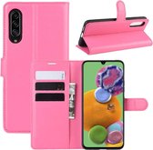 Voor Galaxy A90 5G Litchi Texture Horizontale Flip Leren Case met Portemonnee & Houder & Kaartsleuven (Rose rood)