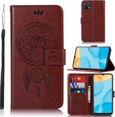 Voor OPPO A15 Windgong Uil Embossing Patroon Horizontale Flip Leren Case, met Houder & Kaartsleuven & Portemonnee (Bruin)