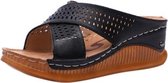 Muffin wedge sandalen met dikke bodem, schoenmaat: 35 (zwart)