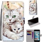 Gekleurde tekening Cross Texture Horizontale Flip PU lederen tas met houder & kaartsleuven & portemonnee & lanyard voor iPhone 6 / 6s (Big Cat Holding Kitten)