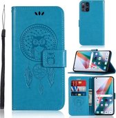 Voor OPPO Find X3 Windgong Uil Embossing Patroon Horizontale Flip lederen tas, met houder & kaartsleuven & portemonnee (blauw)